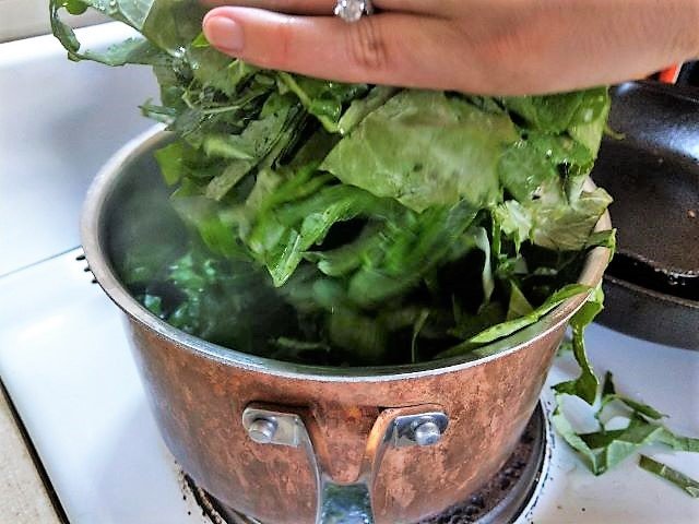 Blanching Kale in Saucepan- How to Freeze Kale