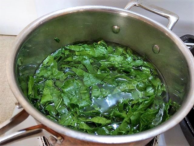 Kale Blanching in Pan - How to Freeze Kale