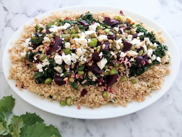Brown Rice Kale Beet and Feta Salad