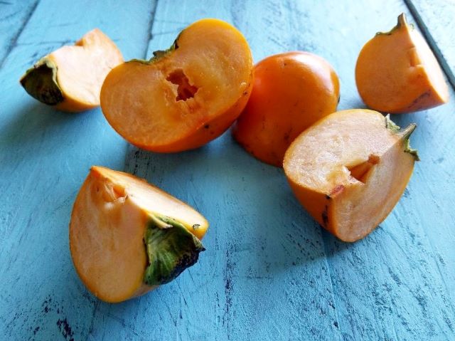 Cut up Persimmon Fruit - inside of persimmon fruit