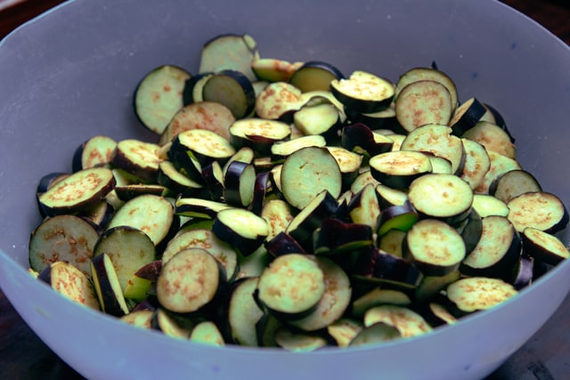 Slices of Uncooked Raw Eggplant