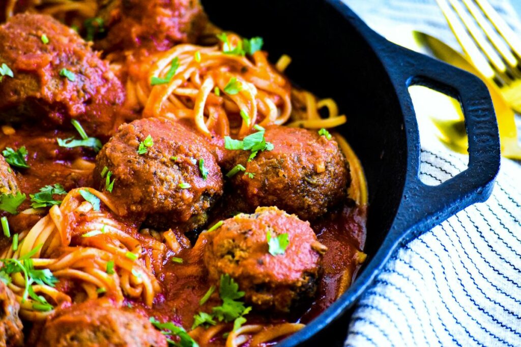 Vegan Lentil Meatballs With Spaghetti and Sauce